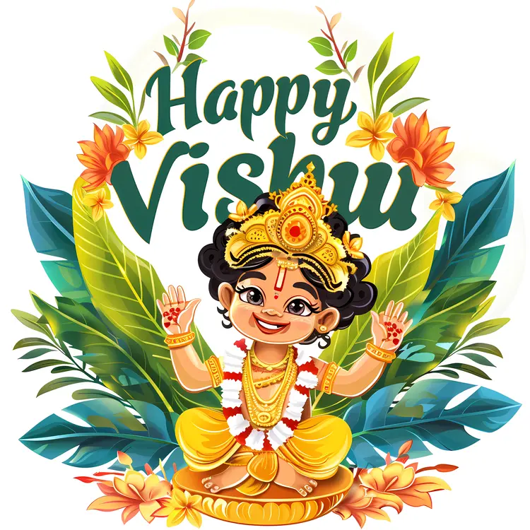 Happy Vishu Greeting with Cute Child Illustration