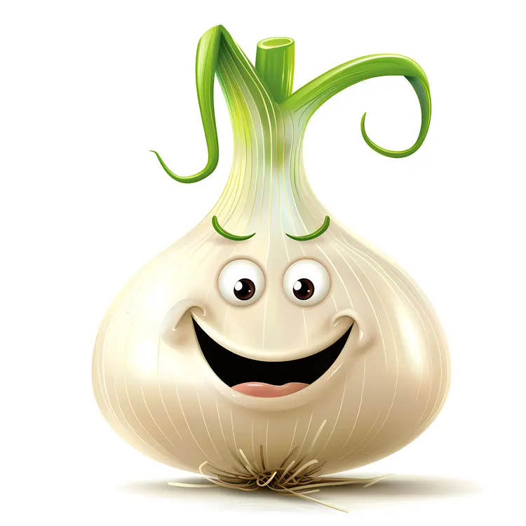 Happy White Onion Cartoon Character