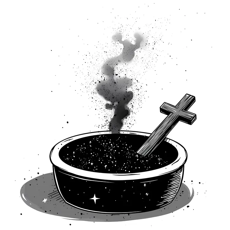 Ashes and Cross in a Bowl with Smoke