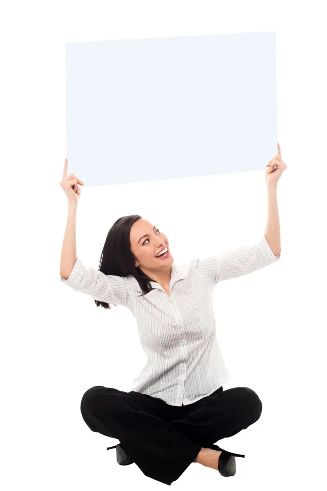Woman Sitting with Blank Sign