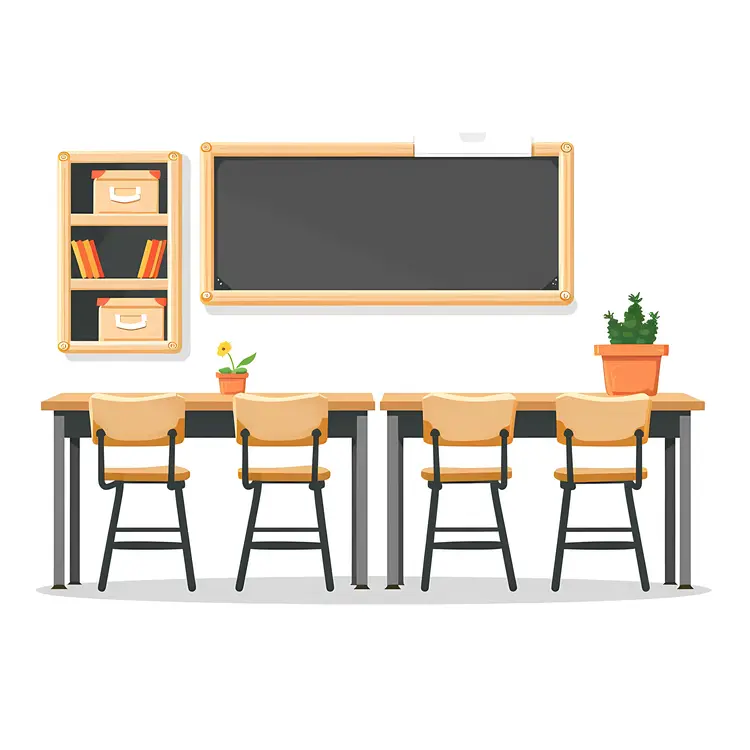 Classroom with Blackboard and Plants