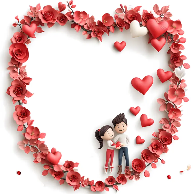 Heart and Flowers Frame with Couple for Valentine's Day