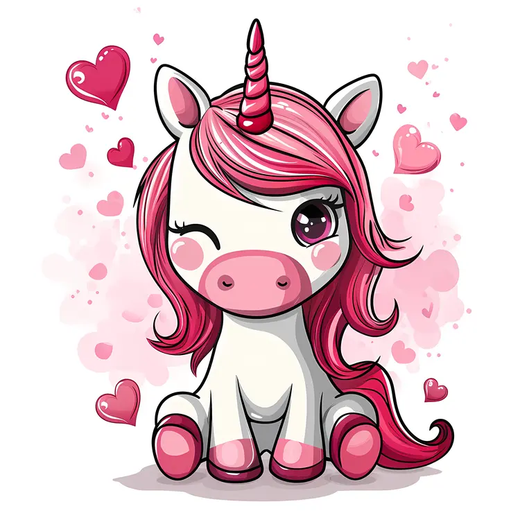 Cute Pink Unicorn with Hearts