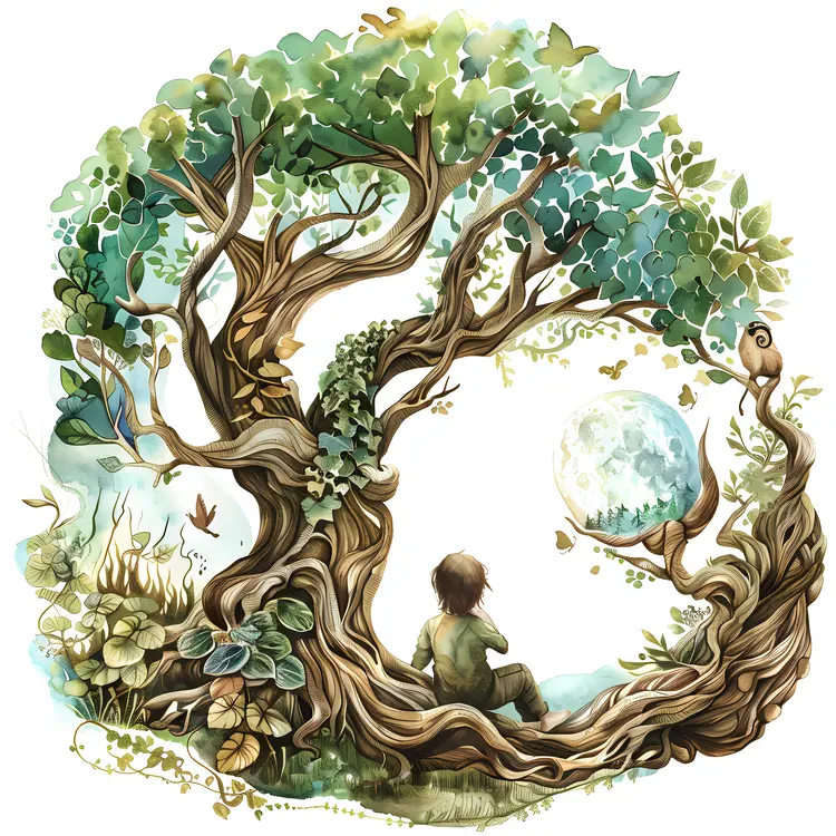 Tree with Boy and Moon