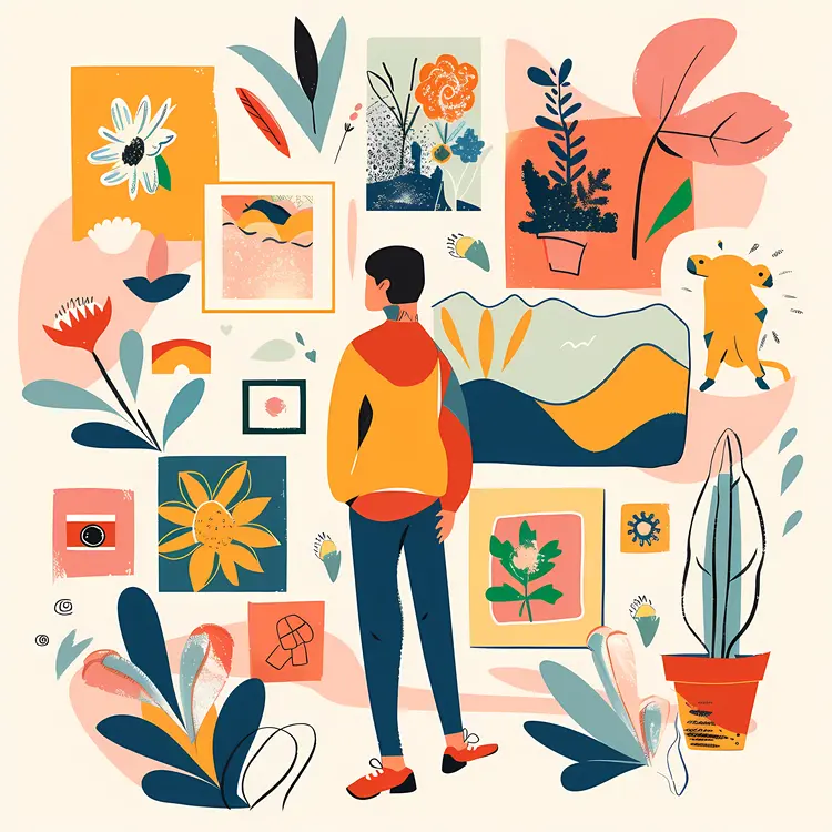 Person in Colorful Art Gallery