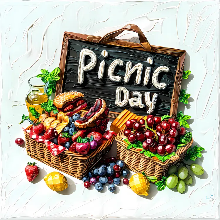 Picnic Day Text with Food and Basket