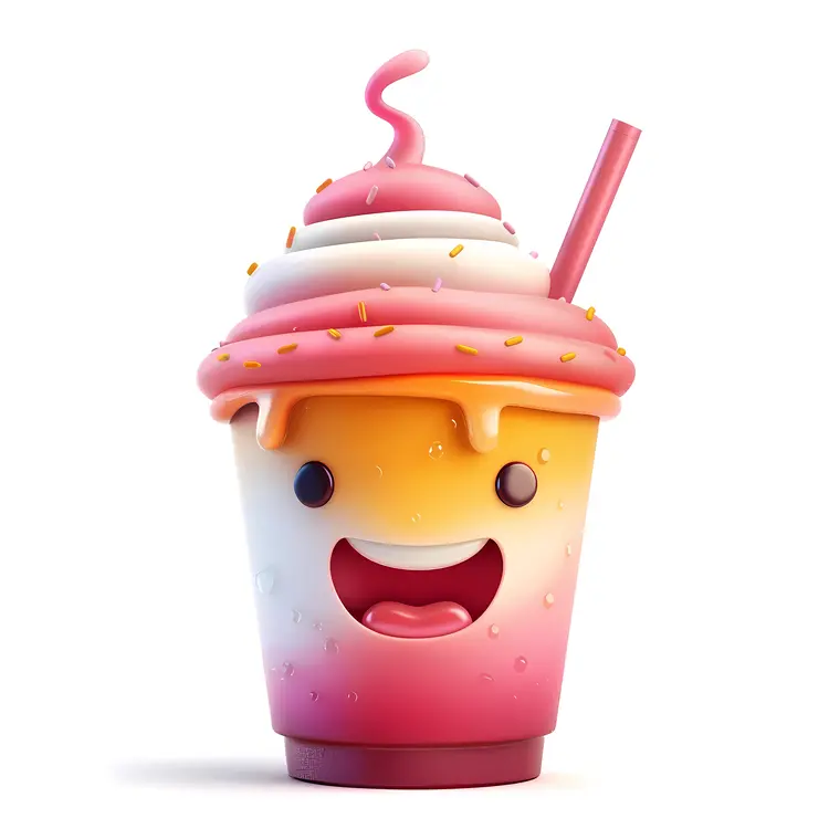 Happy Smoothie with Straw and Cartoon Face