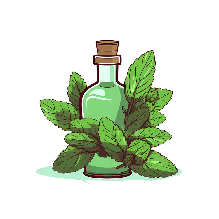 Green Bottle with Mint Leaves Illustration