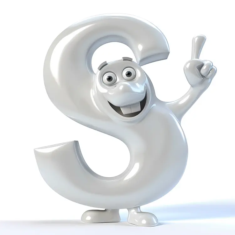 Smiling White Letter S Cartoon Character