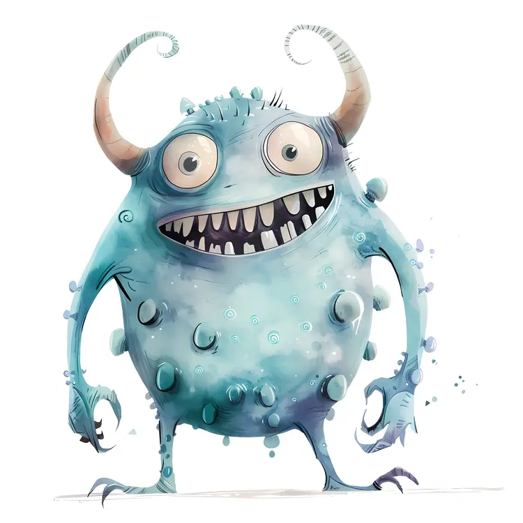 Blue Monster with Big Eyes and Horns