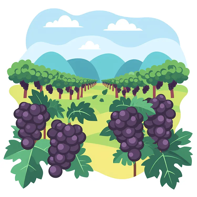 Scenic Vineyard with Purple Grapes