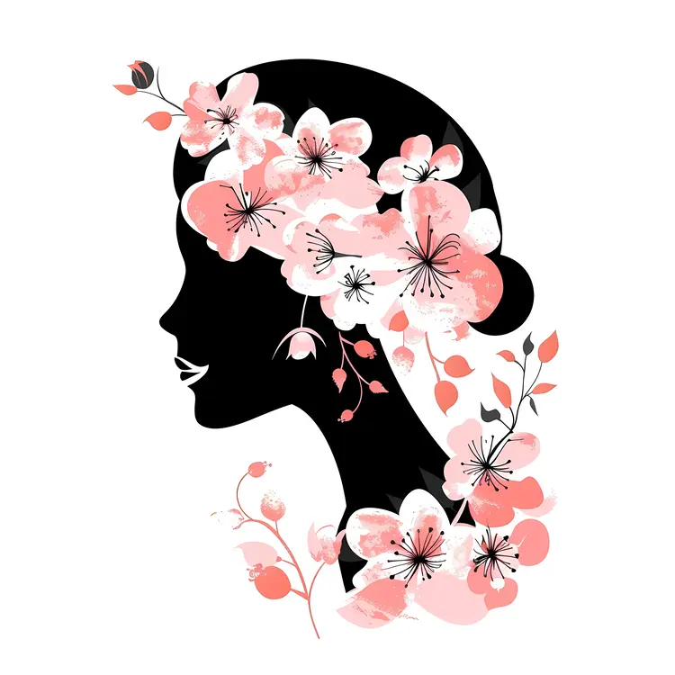 Cherry Blossom Floral Silhouette Art