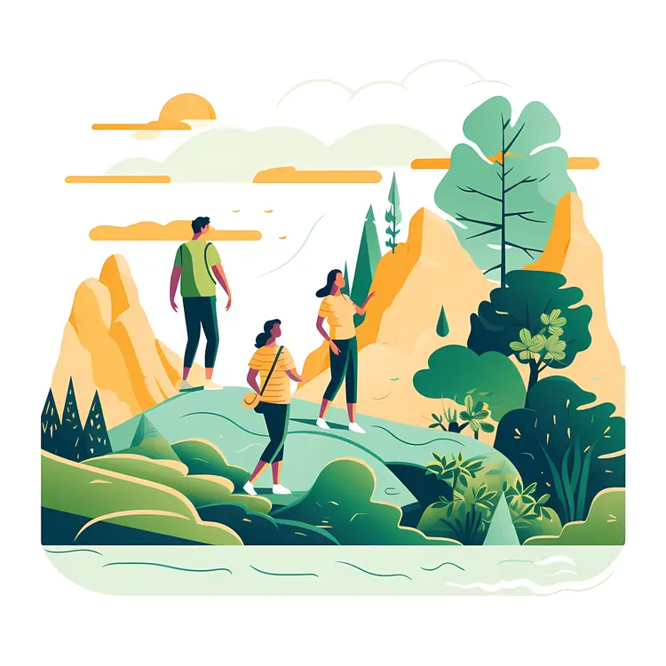 Hikers Exploring Mountainous Landscape