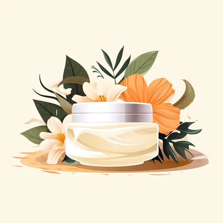 Cream Jar with Orange and White Flowers