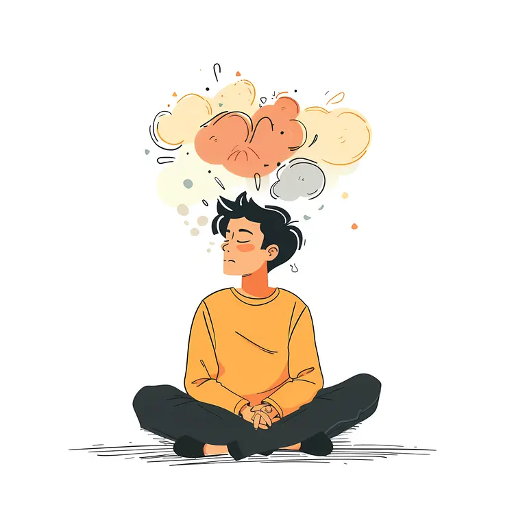 Person Meditating with Thought Bubbles