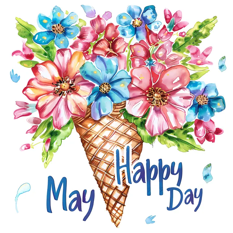 Happy May Day with Flowers in Ice Cream Cone