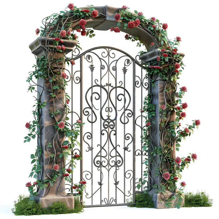 Iron Gate with Red Roses