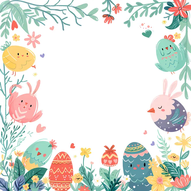 Easter Eggs with Cute Animals and Flowers