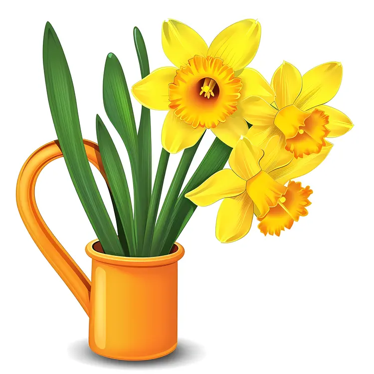 Yellow Daffodils in an Orange Watering Can