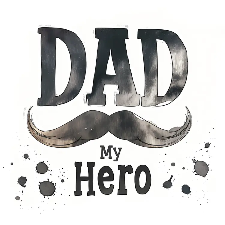 Black and White Dad My Hero Text with Mustache