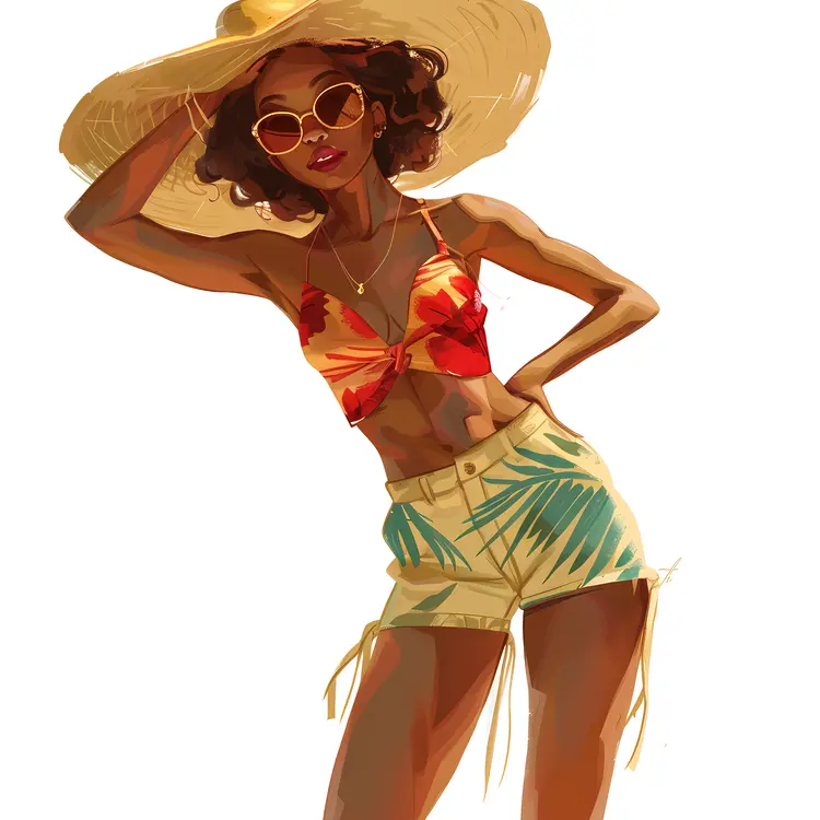 Stylish Woman in Floral Top and Shorts