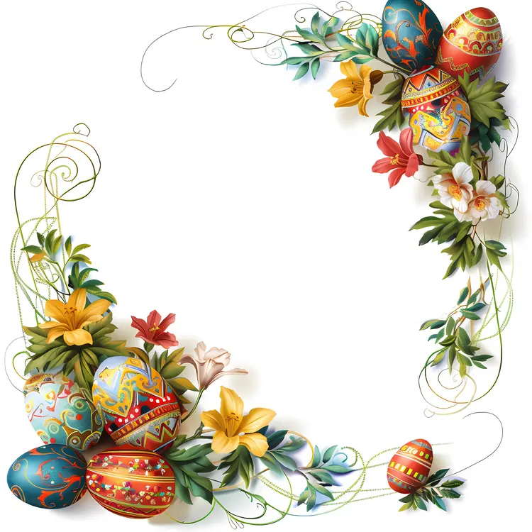 Easter Eggs with Floral Corner Decoration