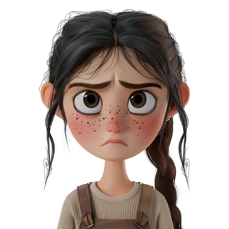 Sad Girl with Freckles Illustration