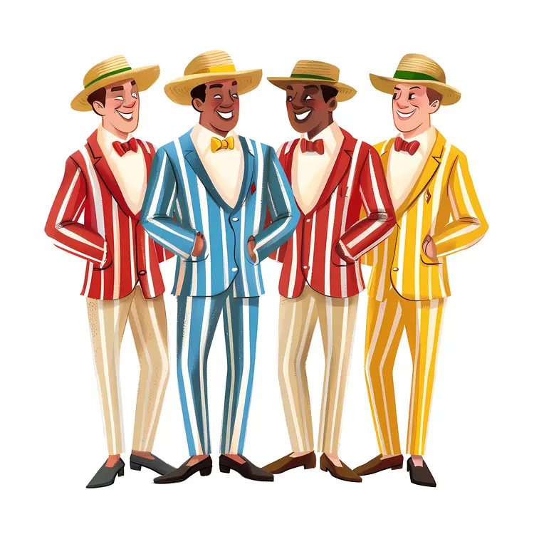 Group of Men in Colorful Striped Suits