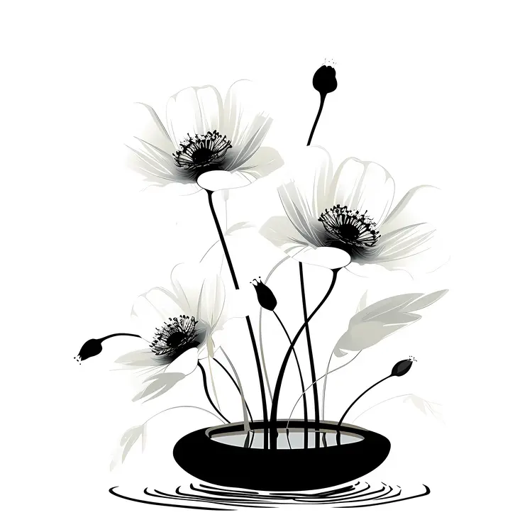 Monochrome Floral Arrangement in Vase