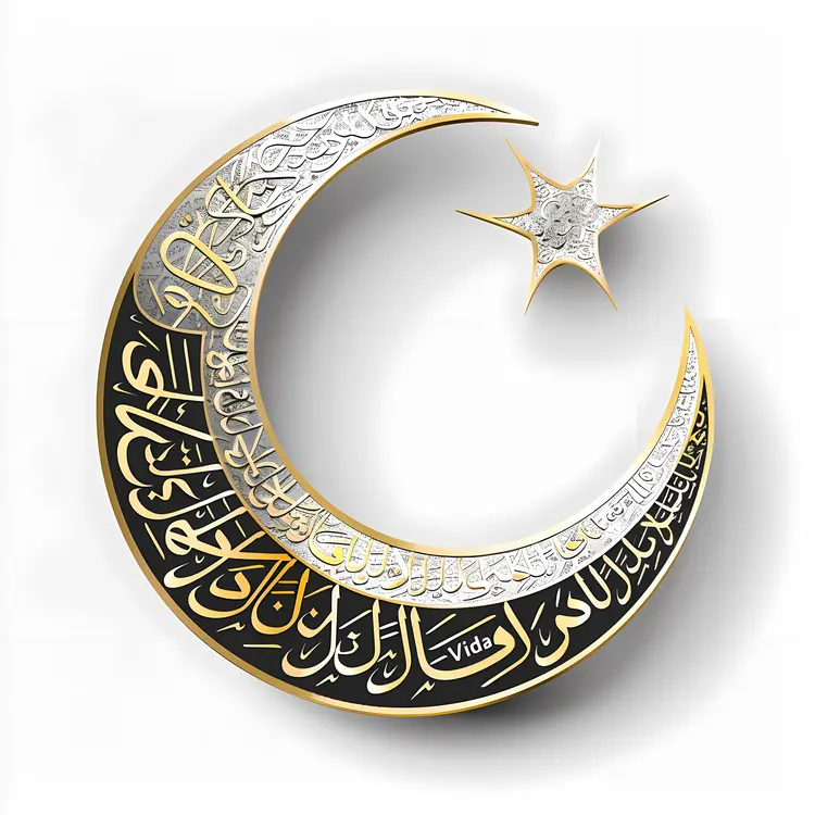 Crescent Moon with Arabic Calligraphy