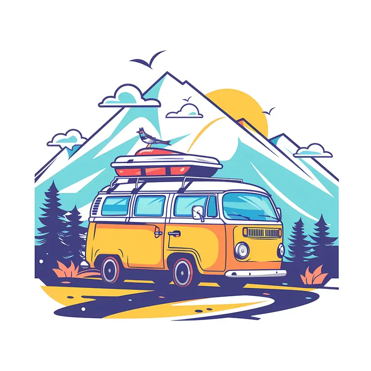 Yellow Van in Mountain Landscape