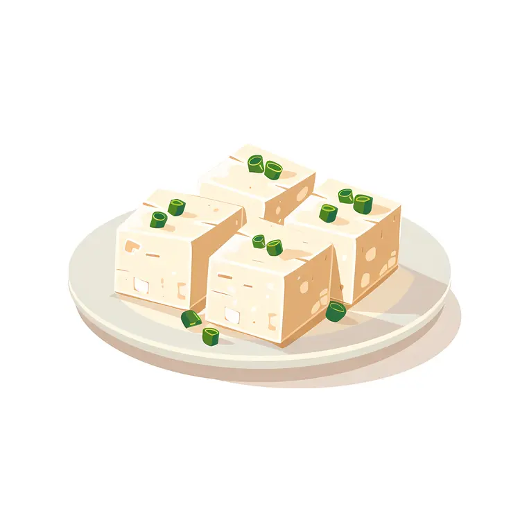 Tofu Cubes with Garnish on White Plate