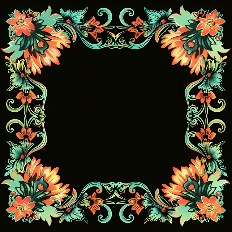 Ornate Floral Frame with Colorful Flowers