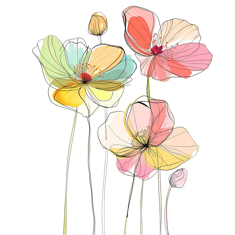 Soft Pastel Sketch Flowers