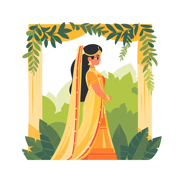 Woman in Traditional Attire in Garden