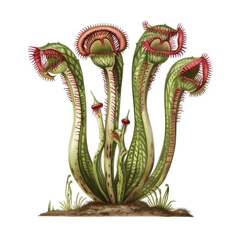 Green and Red Carnivorous Plants Illustration