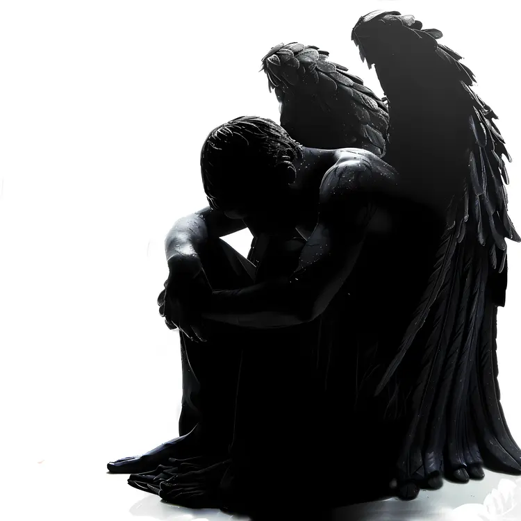 Black Angel Statue with Wings