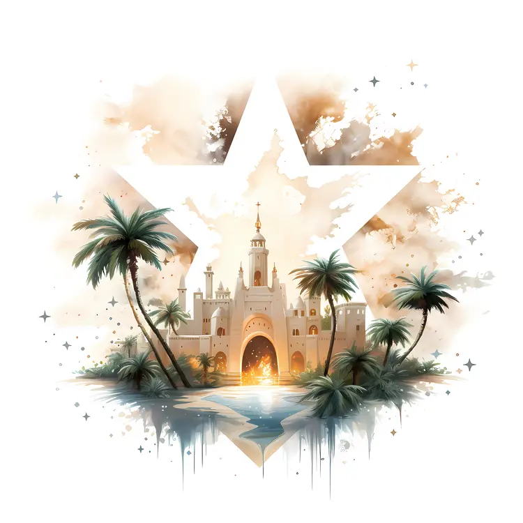 Star with Palace and Palm Trees
