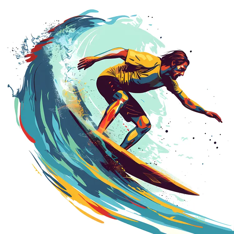 Surfer Riding a Colorful Wave