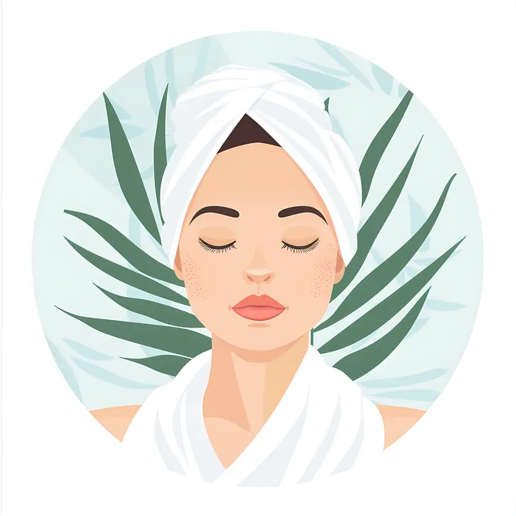 Relaxing Woman with Spa Towel and Plants