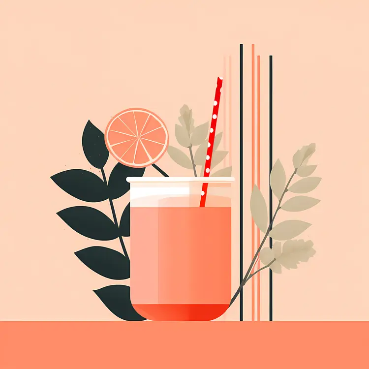 Cup with Straw and Leaves Illustration