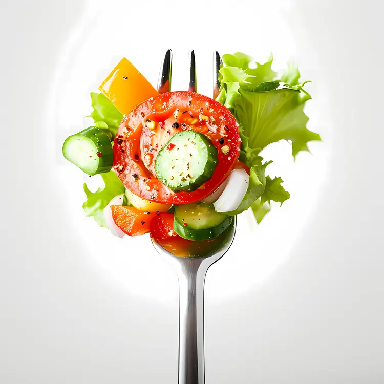 Vibrant Salad on Fork with Fresh Vegetables