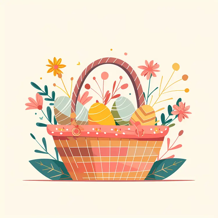 Basket of Easter Eggs with Flowers