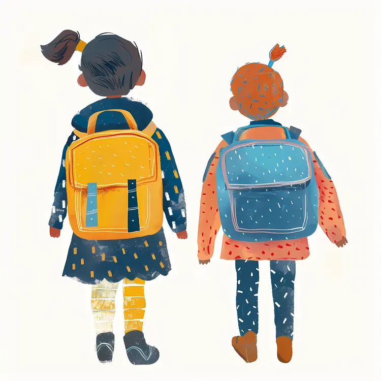 Colorful Illustration of Children with Backpacks