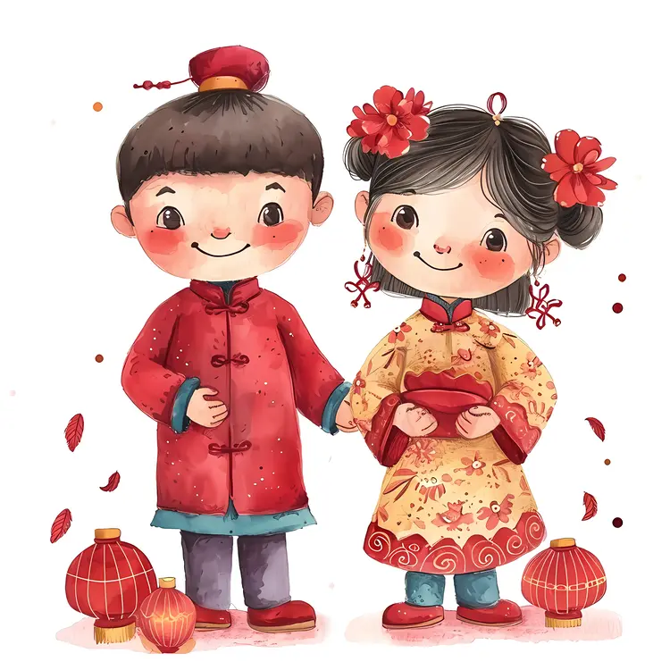 Traditional Chinese Children in Festive Attire