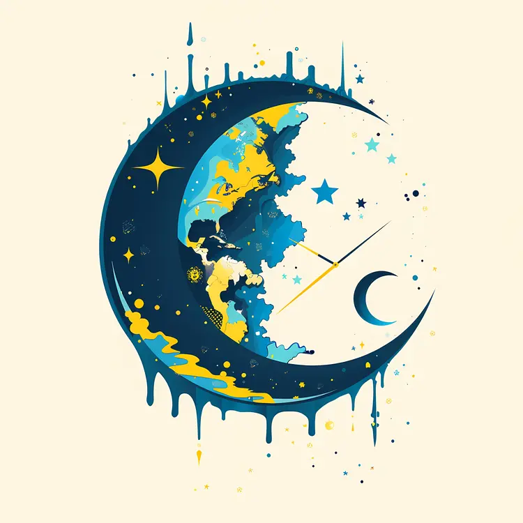 Earth and Moon in Starry Night