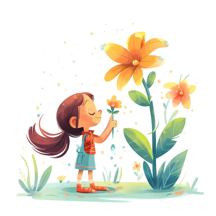 Girl with Yellow Flower Illustration