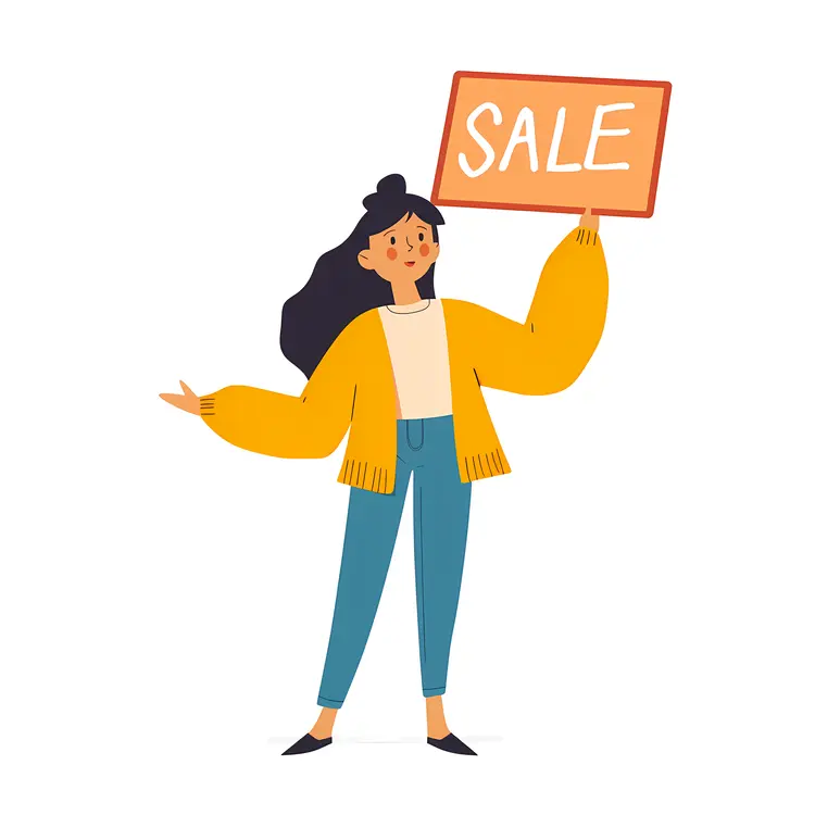Girl Holding Sale Sign with Hand Gesture