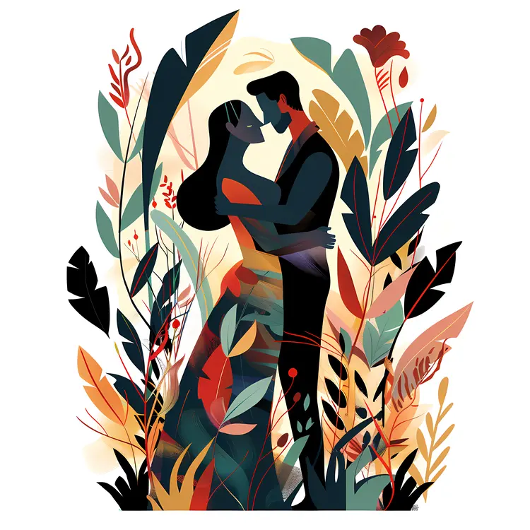 Romantic Couple Embracing in Silhouette