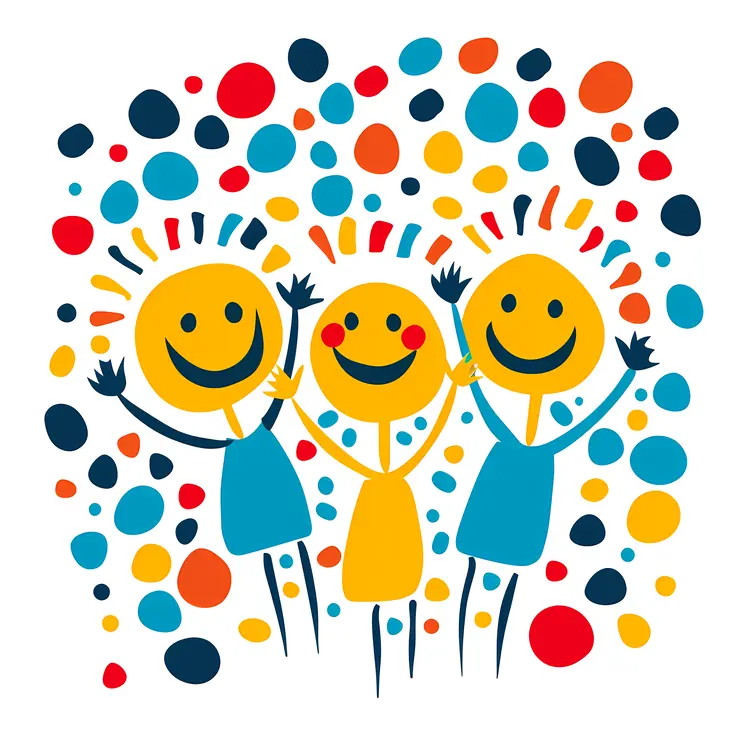 Three happy figures